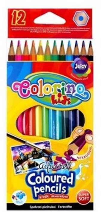 Spalvoti pieštukai COLORINO, šešiabriauniai, akvareliniai, 12 vnt. + teptukas