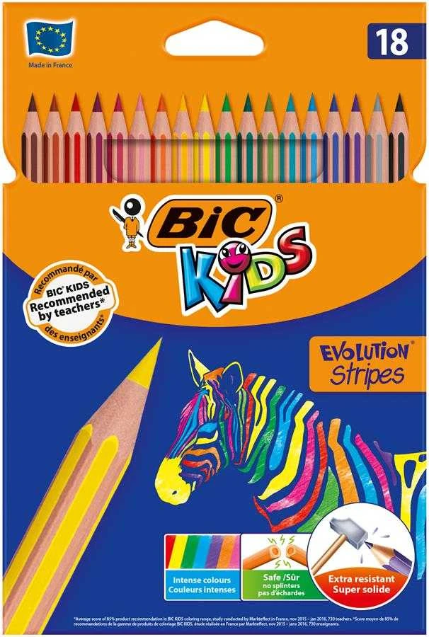 Pieštukų kreidelės 18col/180 KIDS Evolution Stripes BIC 950524
