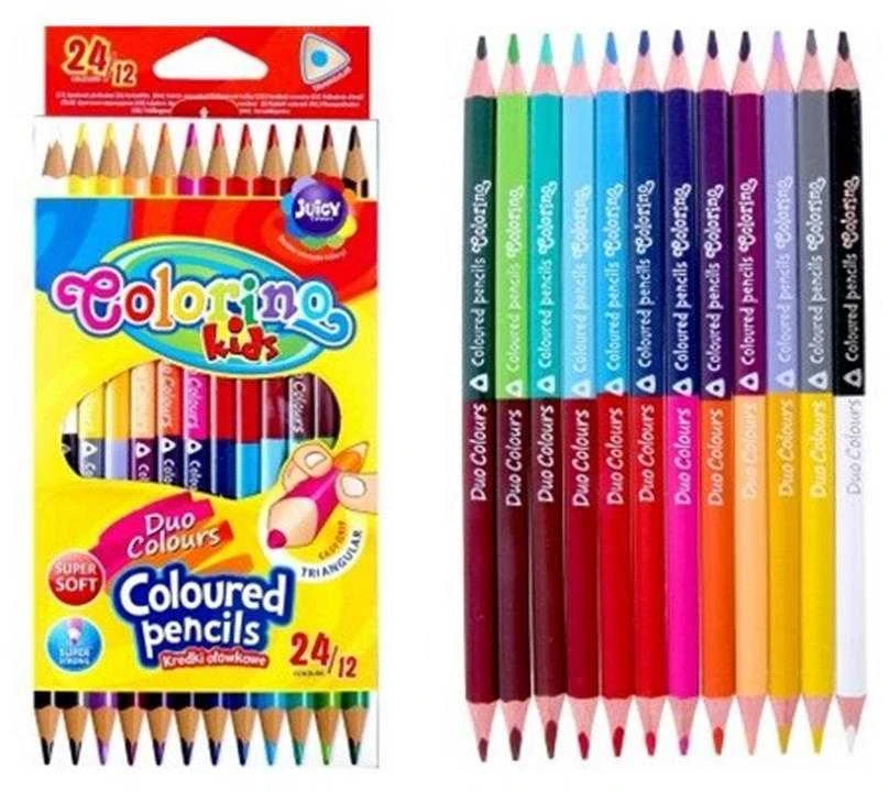 Spalvoti pieštukai dvipusiai, tribriauniai, COLORINO, 12 vnt., 24 spalvų.