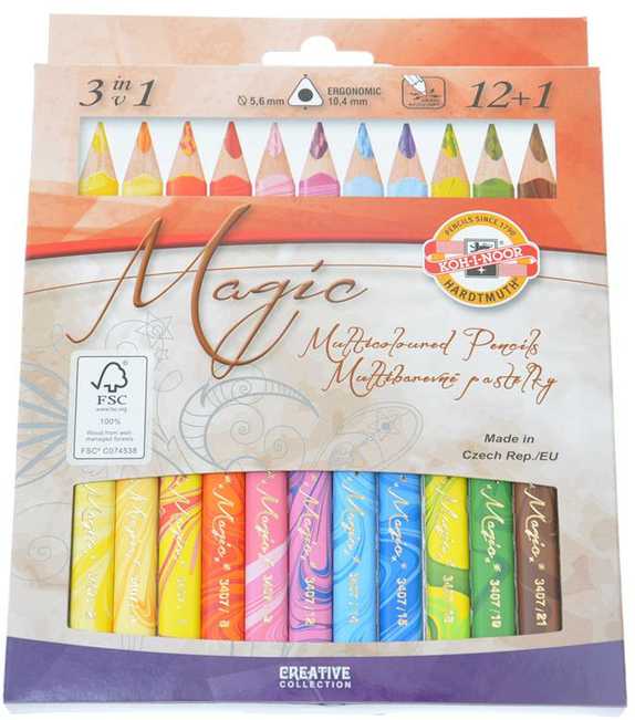 Pieštukų kreidelės "Magic Trio" Koh-i-Noor 3408/13 12+1 spalvų