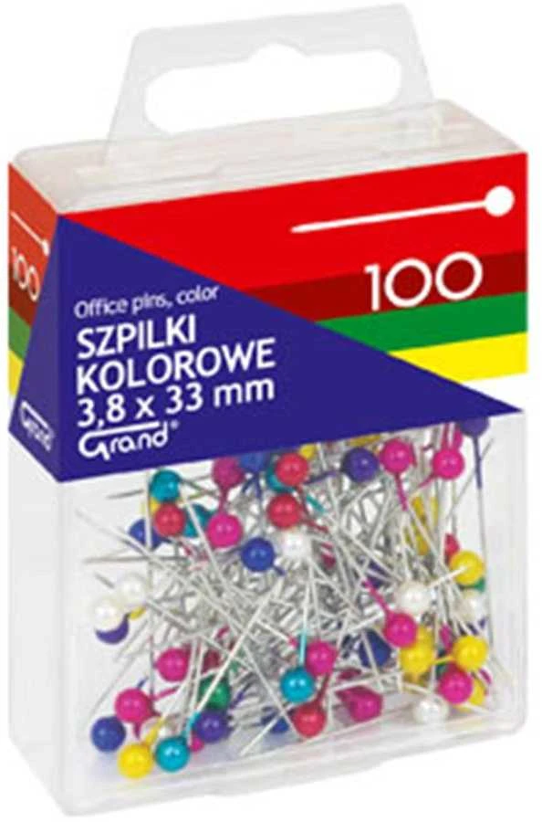 Adatėlės, Grand, ilgis 33mm, 100vnt., metalinės, su spalvotu burbuliuku