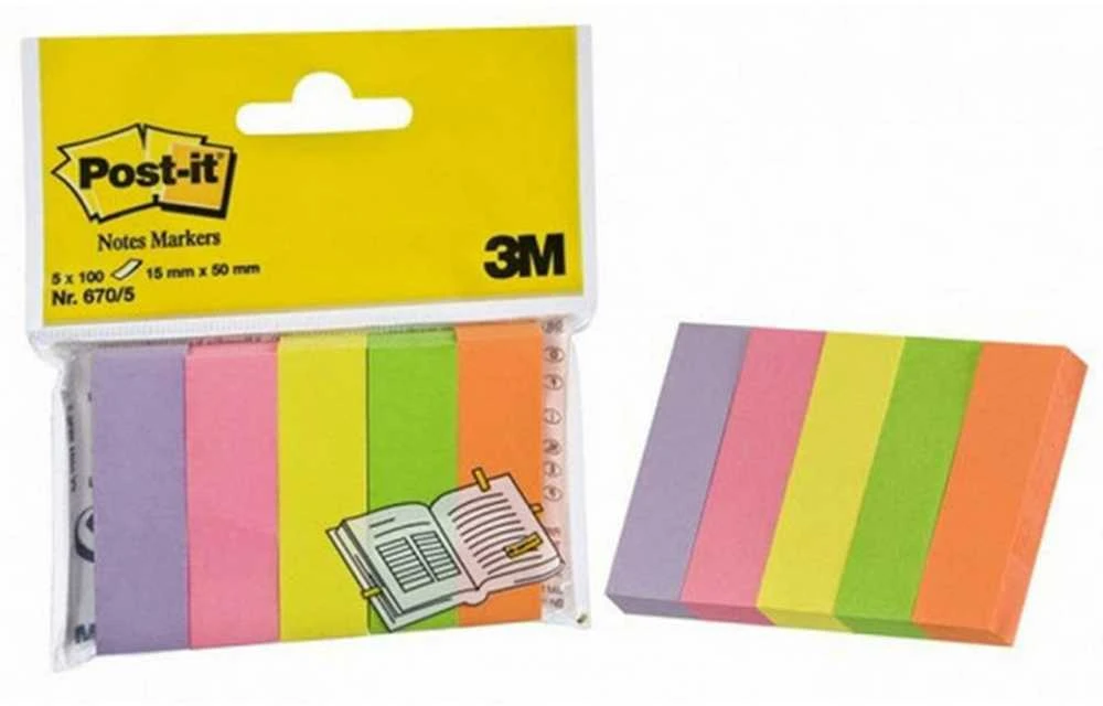 3M Lipnūs žymekliai Post-it, 15 x 50 mm, 5 spalvos