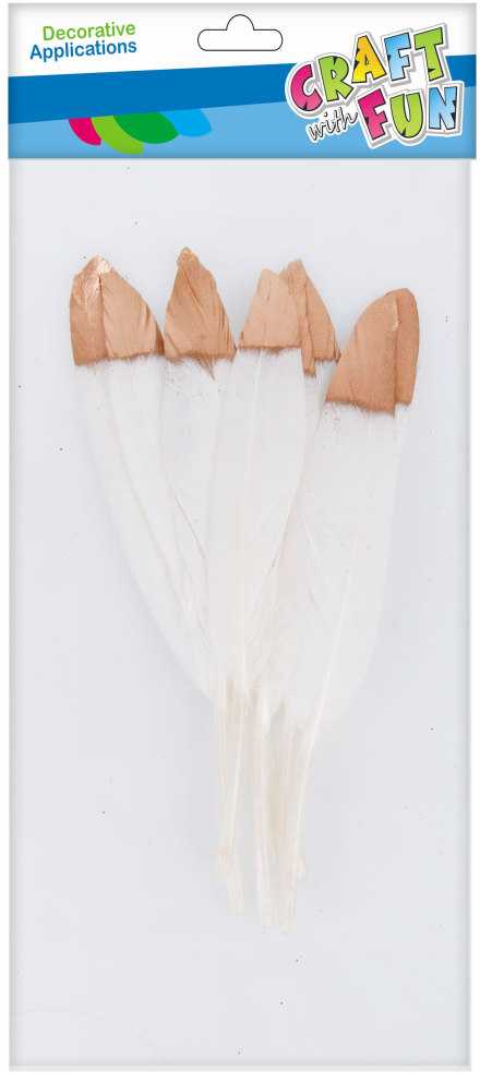 Craft With Fun Dekoratyvinės plunksnos baltos/auksinės 10-15cm, 8 vnt.