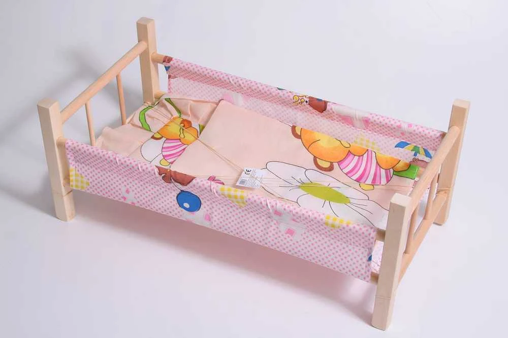 Malimas Medinė lova lėlėms 50 cm + patalynė
