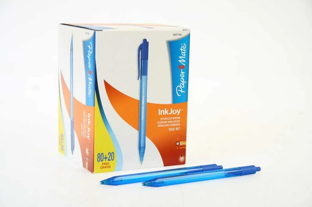 Papermate InkJoy 100 RT, Segtukas, Užsegamas ištraukiamas rutulinis rašiklis, Mėlyna, 20 vnt., Vidutinis