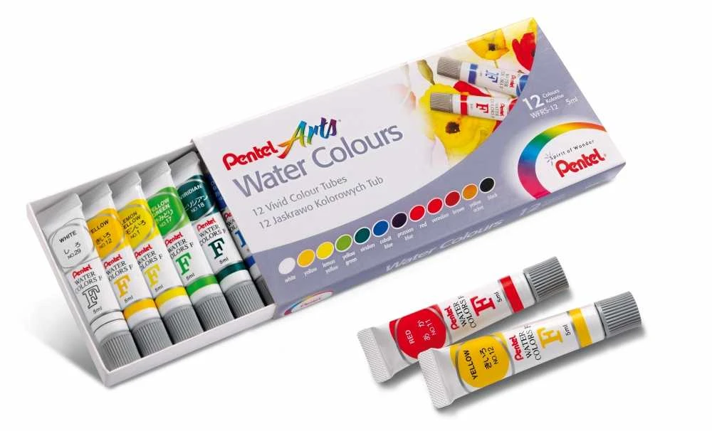 Akvareliniai dažai tūbelėse iš 12 PENTEL spalvų