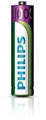 Philips Įkraunama baterija R03B4RTU10/10, Įkraunama baterija, AAA, Nikelio-metalo hidrido (NiMH), 1,2 V, 1000 mAh, Cd (kadmis), Hg (gyvsidabris)