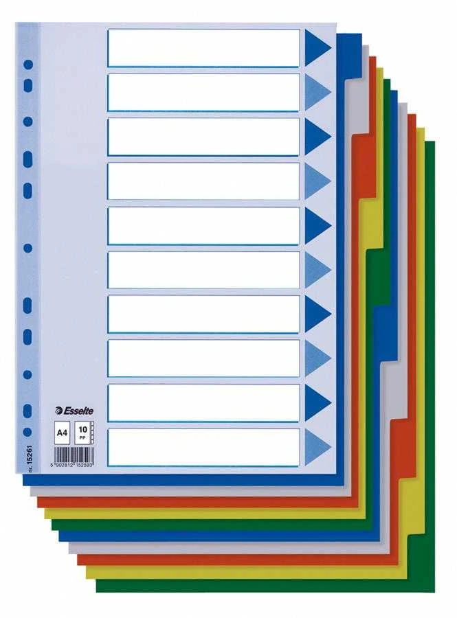 Skiriamieji lapai Esselte PP, A4, 1-10 spalvos, plastikiniai