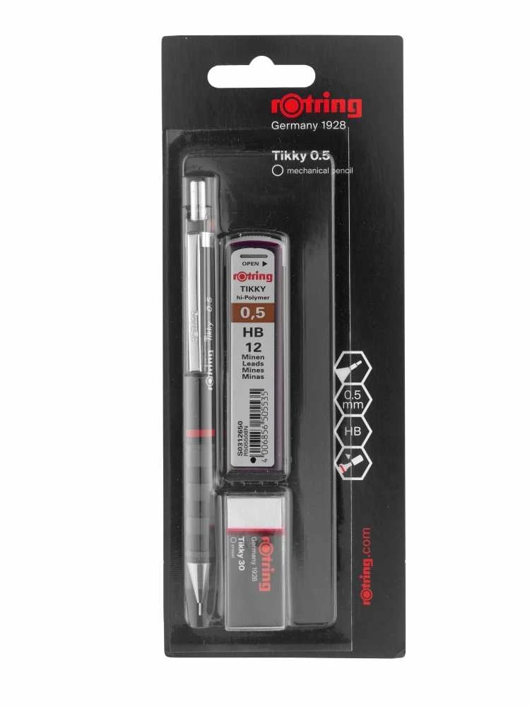 Automatinis pieštukas Rotring Tikky Juodas - Rinkinys Su Grafitu Ir Trintuku - 1904817