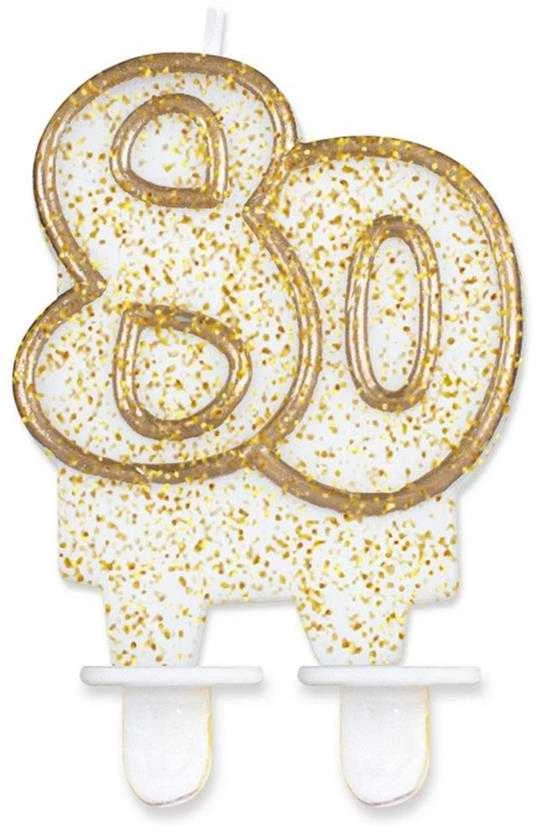 Gimtadienio žvakė numeris 80 blizgantis GODAN