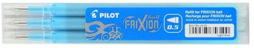 Pilot Frixion 0.5 šviesiai mėlynos šerdelės, 3 vnt.