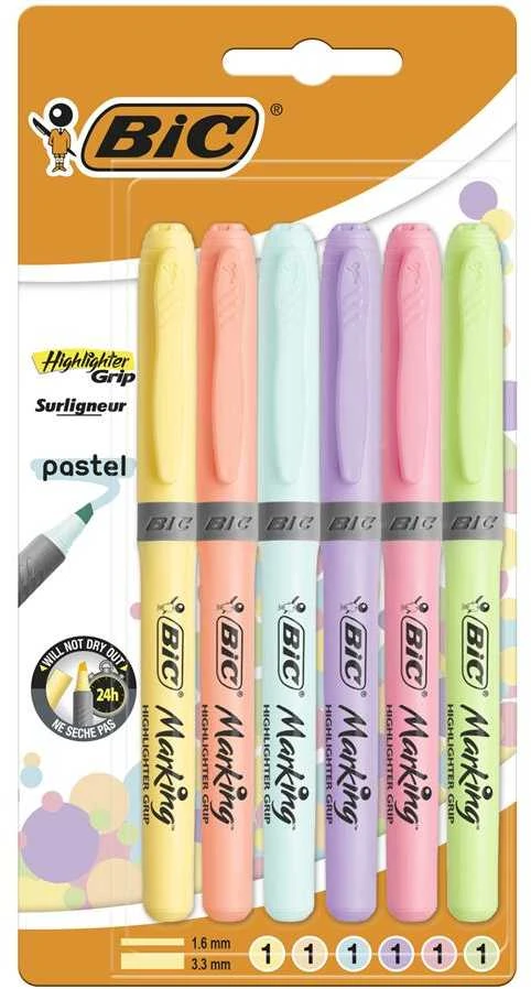 Bic Zakreślacz Highlighter Grip Pastel 6 kol BIC