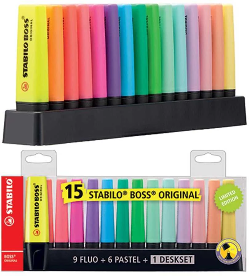 15 STABILO spalvų rinkinys Maped Highlighter Boss