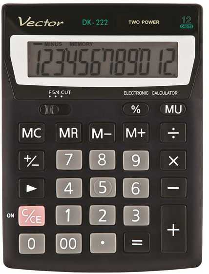 Men's Vector Vector KAV DK-222 office skaičiuotuvas, 12 digits, 103 x 137 mm, juodas