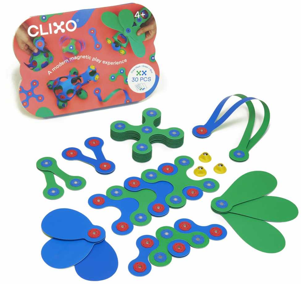 "Clixo" magnetinės kaladėlės - "Crew Pack" - žalios ir mėlynos spalvos - 30 el.