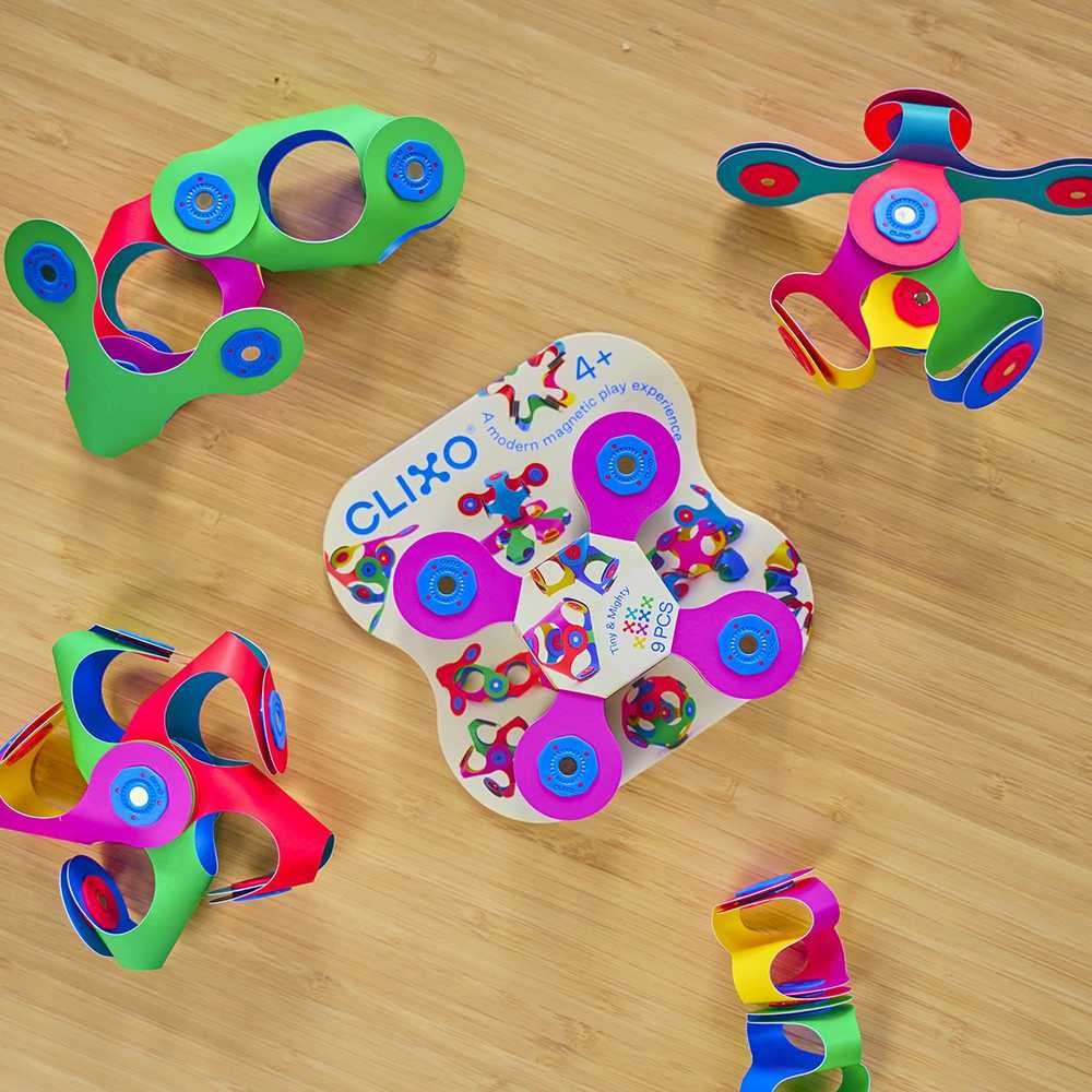 Clixo Tiny & Mighty magnetiniai blokeliai, spalvoti, 9 vnt, žaislas 4+