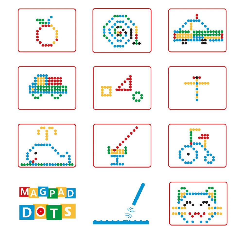 Magnetinė piešimo lenta MagPad Dots vaikams nuo 3 metų, lavina smulkiąją motoriką, raudona