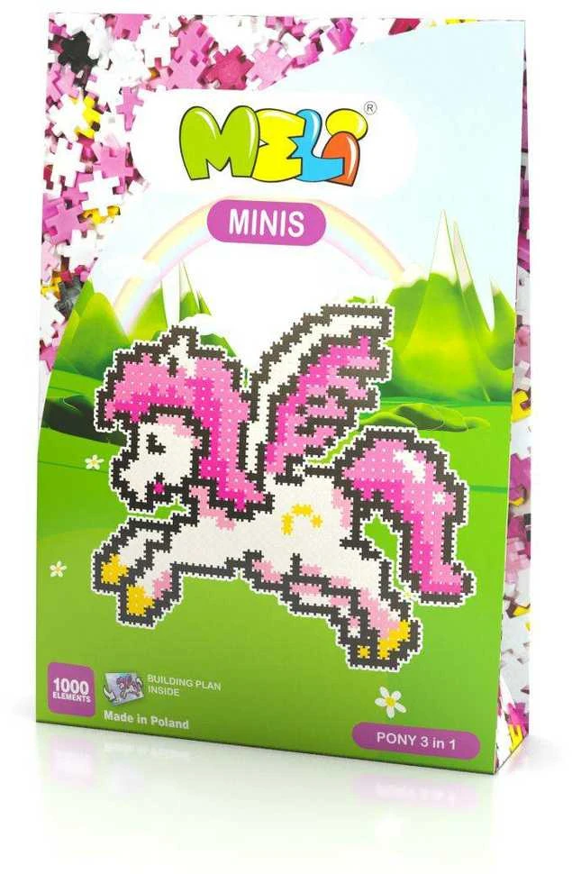 Konstruktorių rinkinys Meli Minis Pony 3in1 su 1000 dalių, vaikams nuo 3 metų, pastelinė