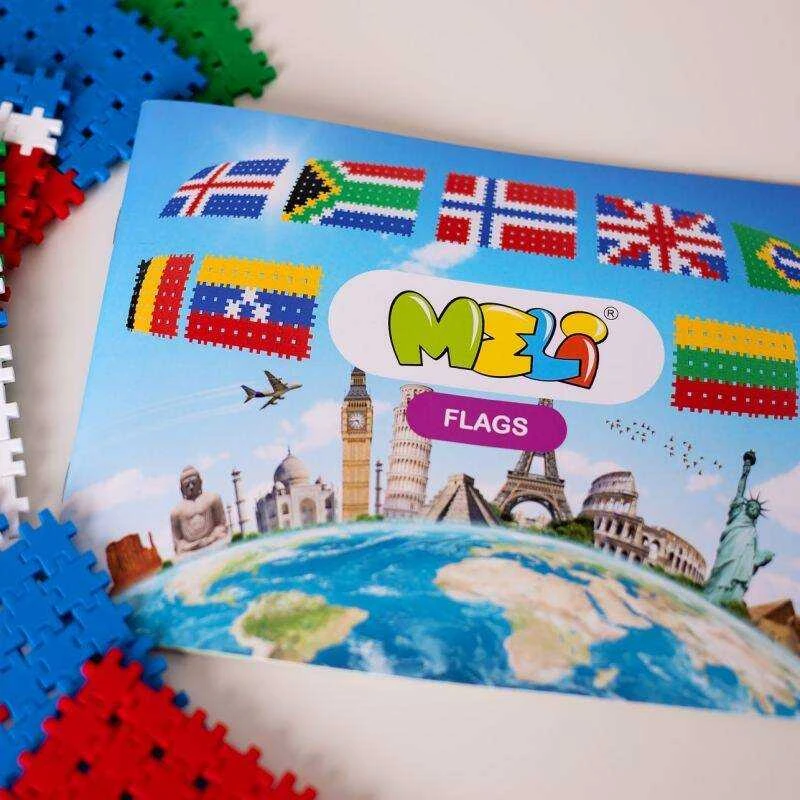 Meli Minis edukacinis 700 dalių pasaulio vėliavų konstruktorius vaikams nuo 3 metų, spalvotas