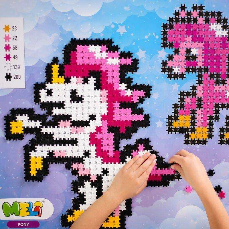 Konstruktorių rinkinys Meli Minis Pony 3in1 su 1000 dalių, vaikams nuo 3 metų, pastelinė