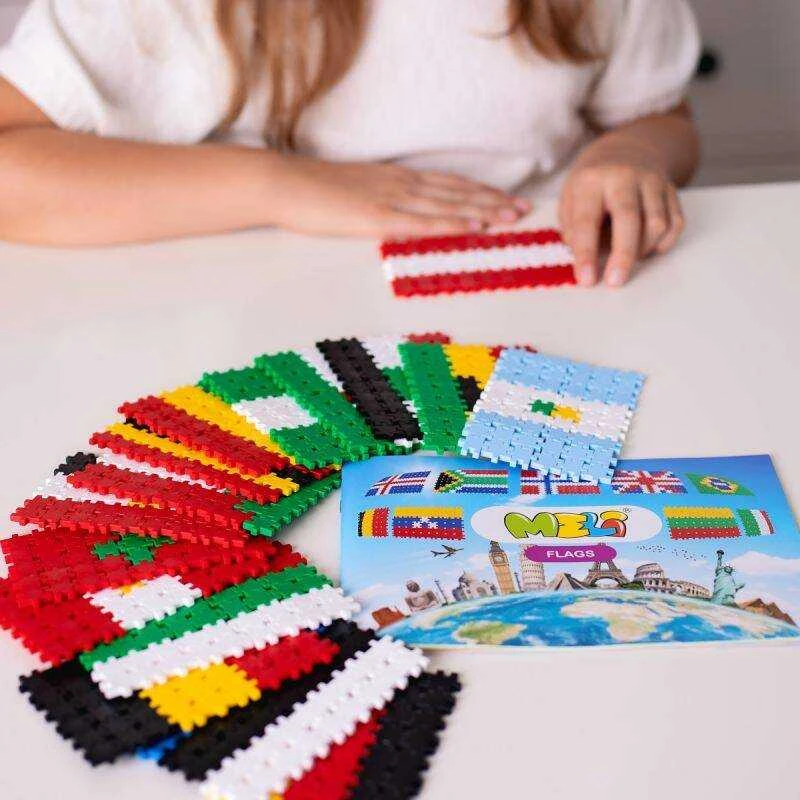 Meli Minis edukacinis 700 dalių pasaulio vėliavų konstruktorius vaikams nuo 3 metų, spalvotas