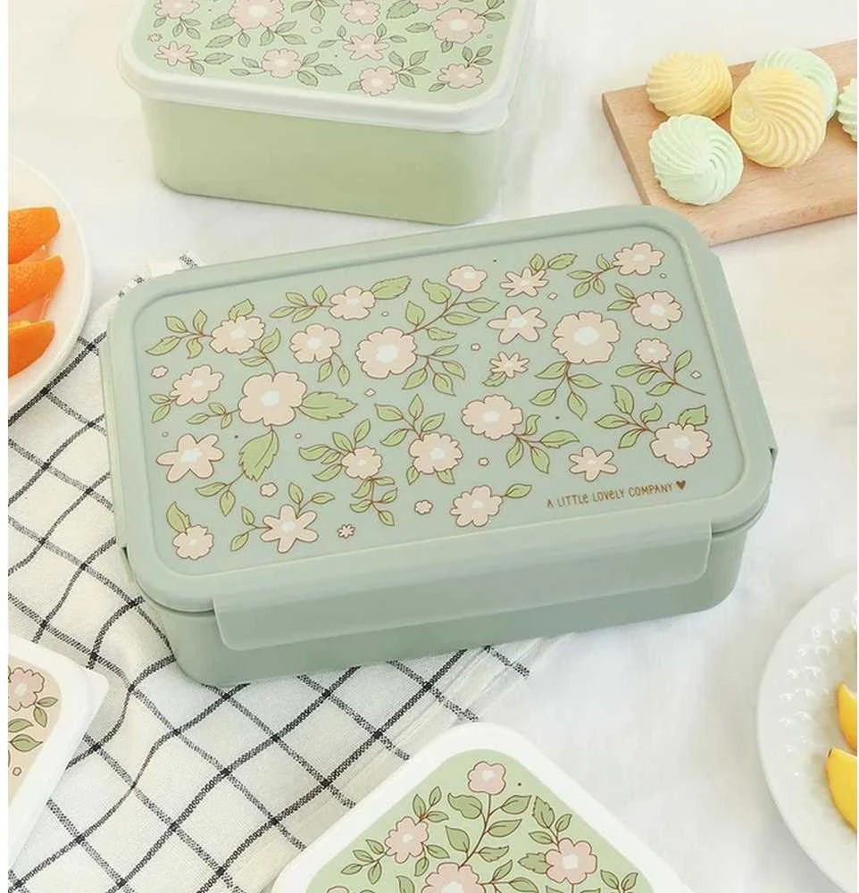 A Little Lovely Bento vaikiška priešpiečių dėžutė ‘Žiedai’ žalia