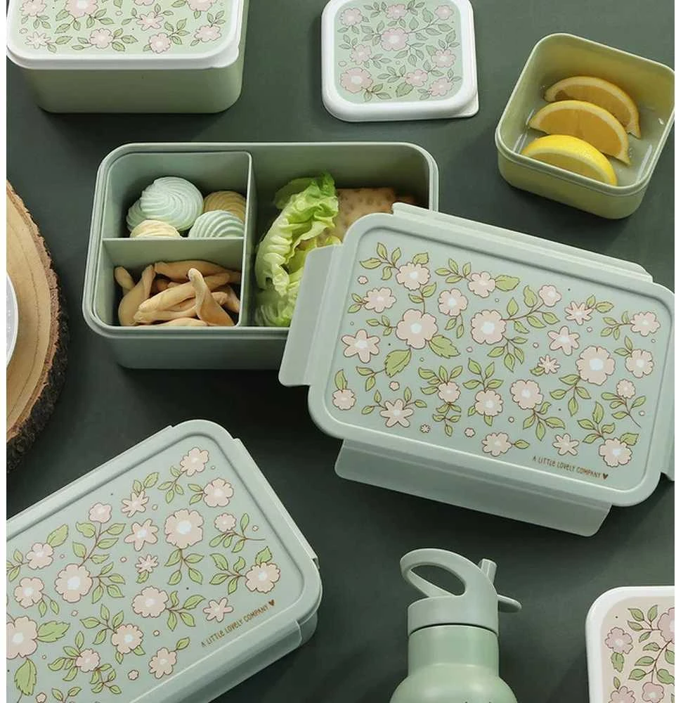 A Little Lovely Bento vaikiška priešpiečių dėžutė ‘Žiedai’ žalia