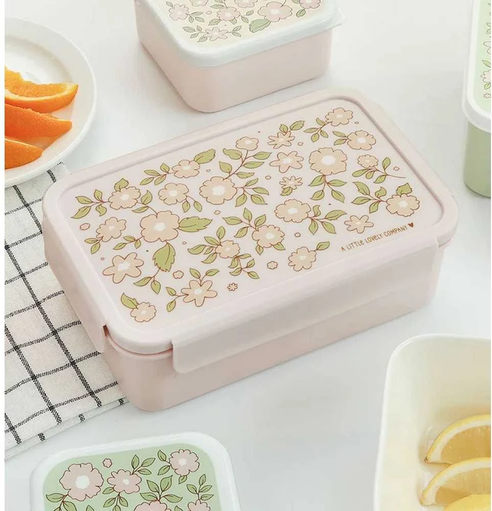 A Little Lovely Bento vaikiška priešpiečių dėžutė ‘Žiedai’ rožinė