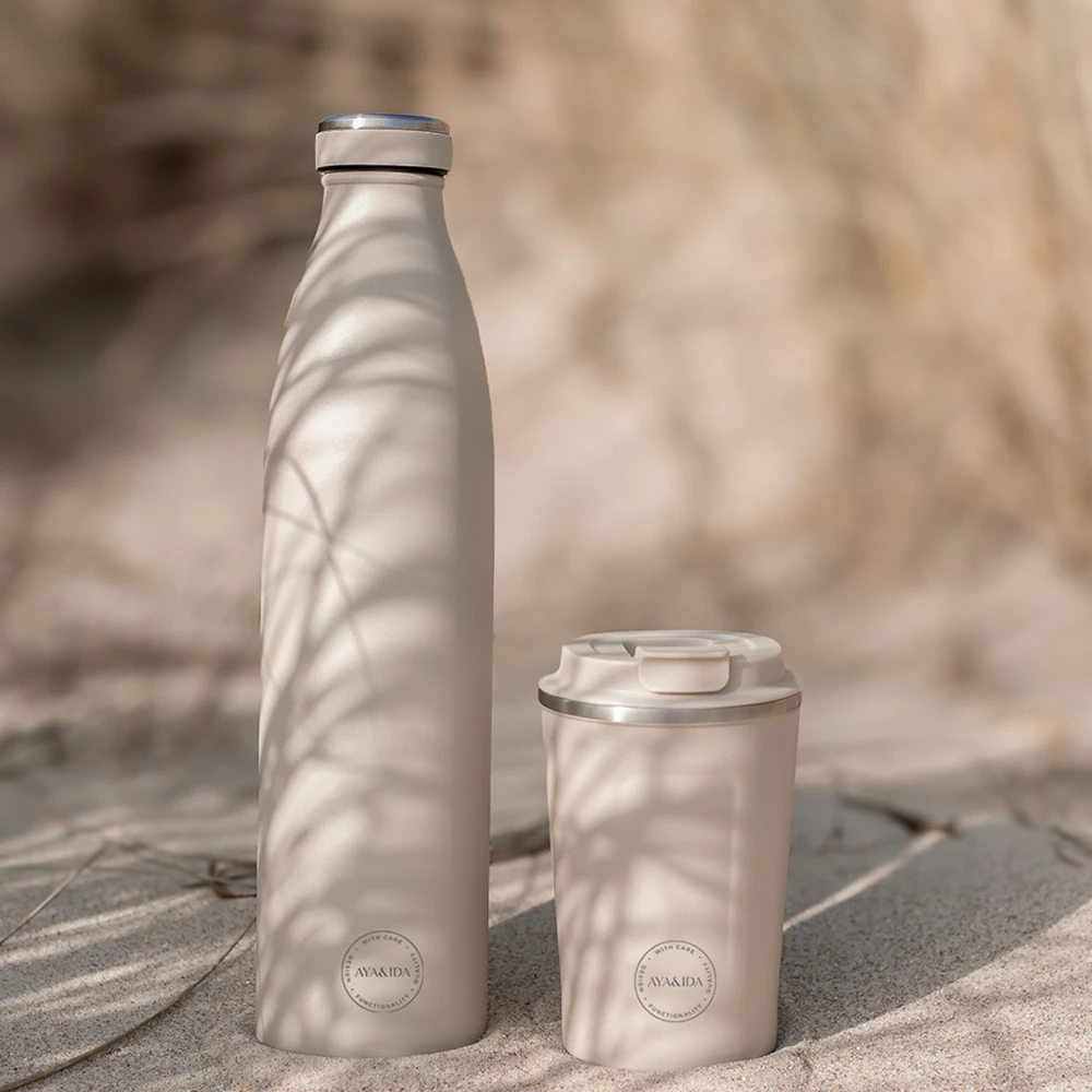 CREAM AYA&IDA Nerūdijančio plieno kelioninis puodelis 'Kreminis rusvai gelsvas' - 500 ml