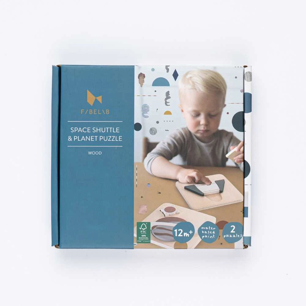 Fabelab Medinė dėlionė 'Kosminis laivas ir planeta' 2 vnt.