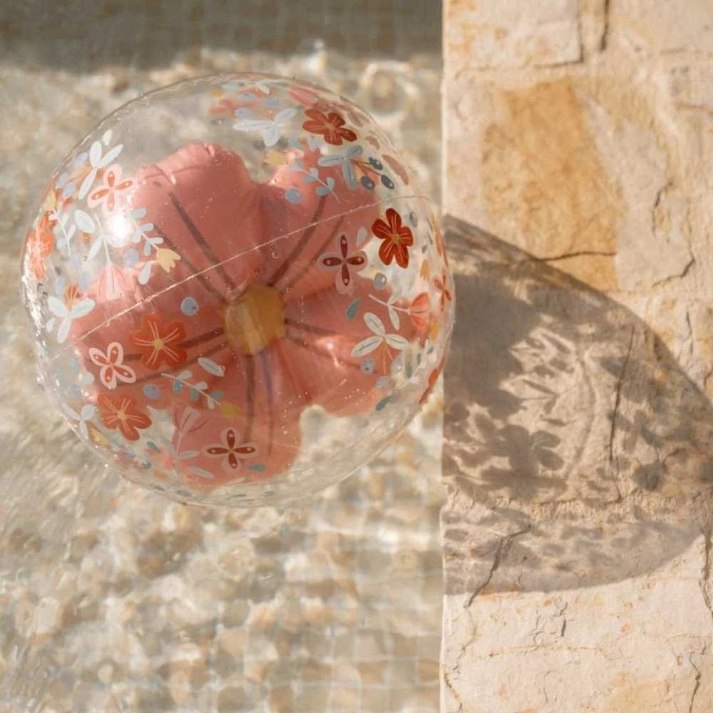 Rožinė Little Dutch Paplūdimio kamuolys su 3D figūra ´Rožinė Flowers´