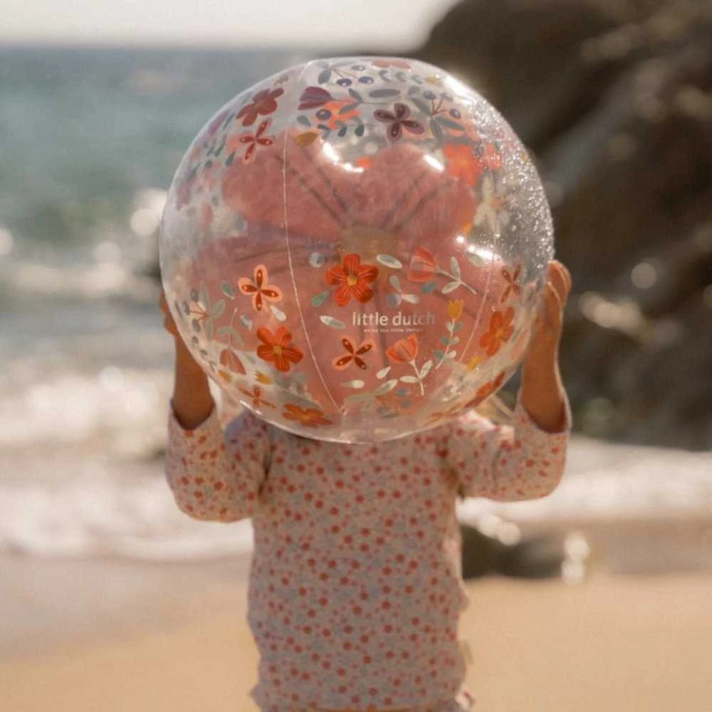 Rožinė Little Dutch Paplūdimio kamuolys su 3D figūra ´Rožinė Flowers´