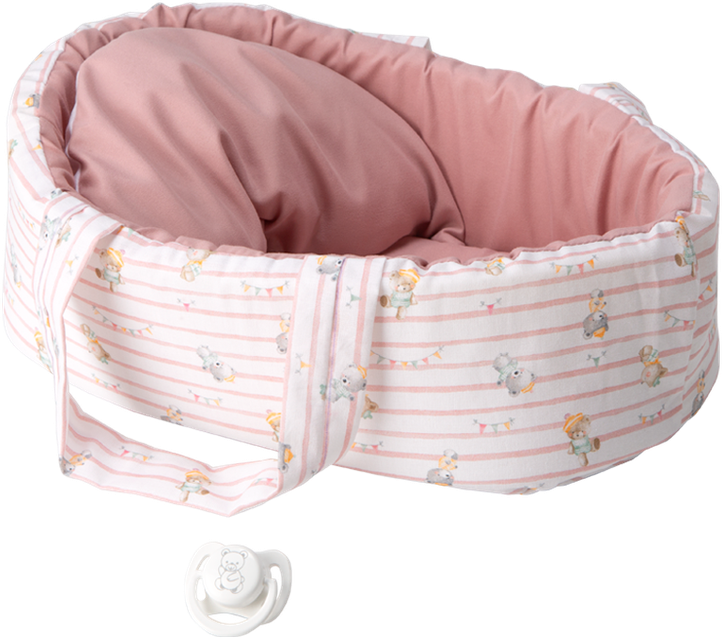 Arias kūdikėlis rožinėje nešyklėje su meškiukais, 26 cm