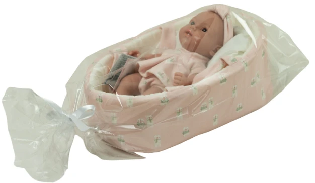 Arias lėlė kūdikėlis su rožine nešykle, 26 cm