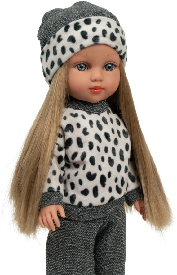 Arias lėlė mergaitė Carlota pilkais rūbeliais, 36 cm