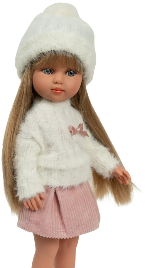 Arias lėlė mergaitė Carlota pūkuotu megztiniu, 36 cm