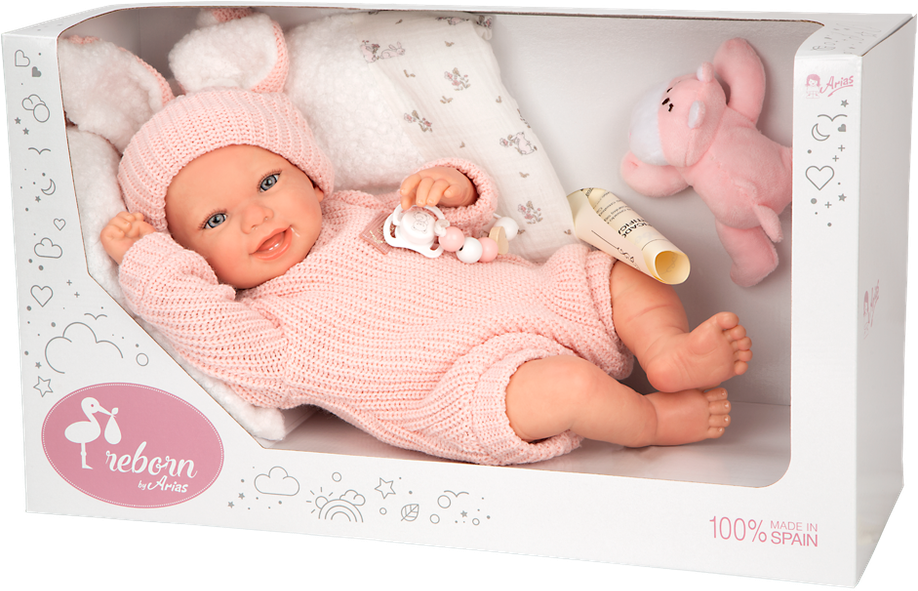 Arias Reborn lėlė kūdikėlis rožiniais rūbeliais, Lucia, 45 cm
