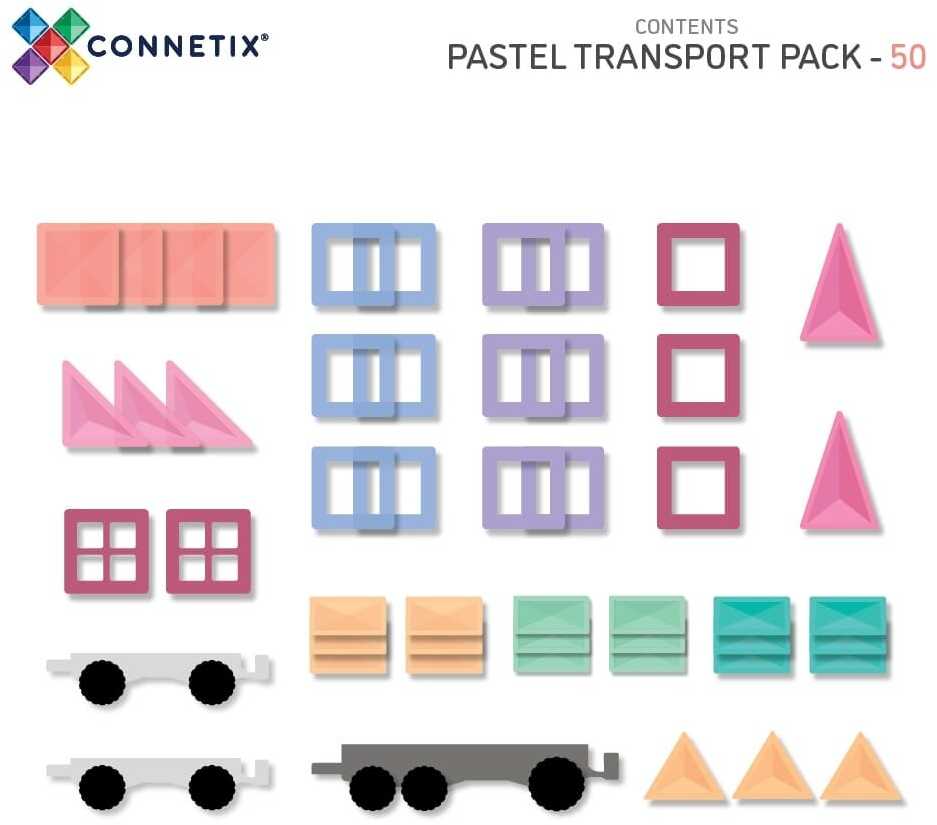 Connetix pastelinis TRANSPORTO rinkinys 50 dalių