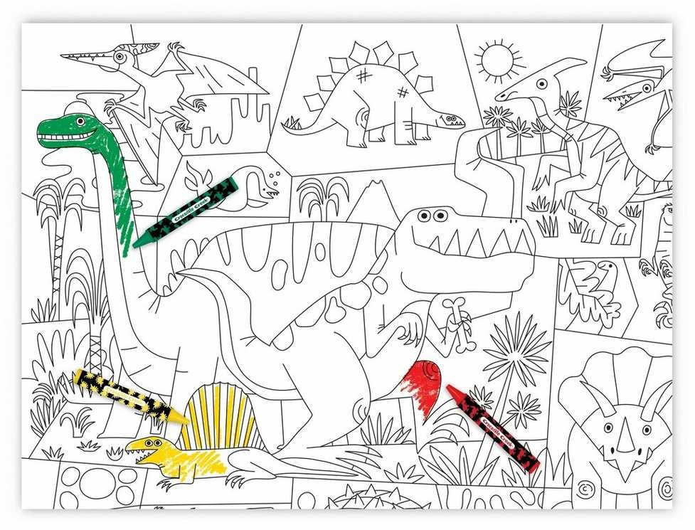 Crocodile Creek Spalvinimo plakatas su kreidelėmis ir lipdukais, paveiksliukas: Dinozaurai