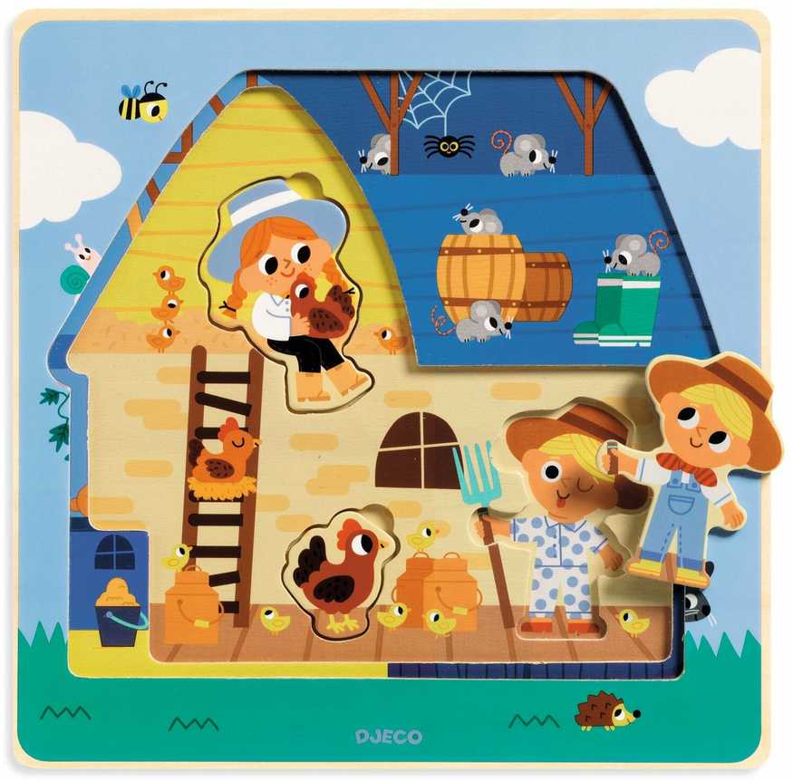 Djeco 3 sluoksnių medinė dėlionė - Pas Moo ( DJ01482 )