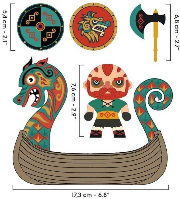 Djeco Arty Toys figūrėlės - Vikingai - Vikingas Drak ir Drakono valtis