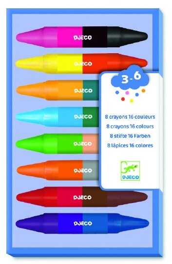 Djeco Dvipusės vaškinės kreidelės (8 vnt., 16 spalvų) ( DJ08874 )