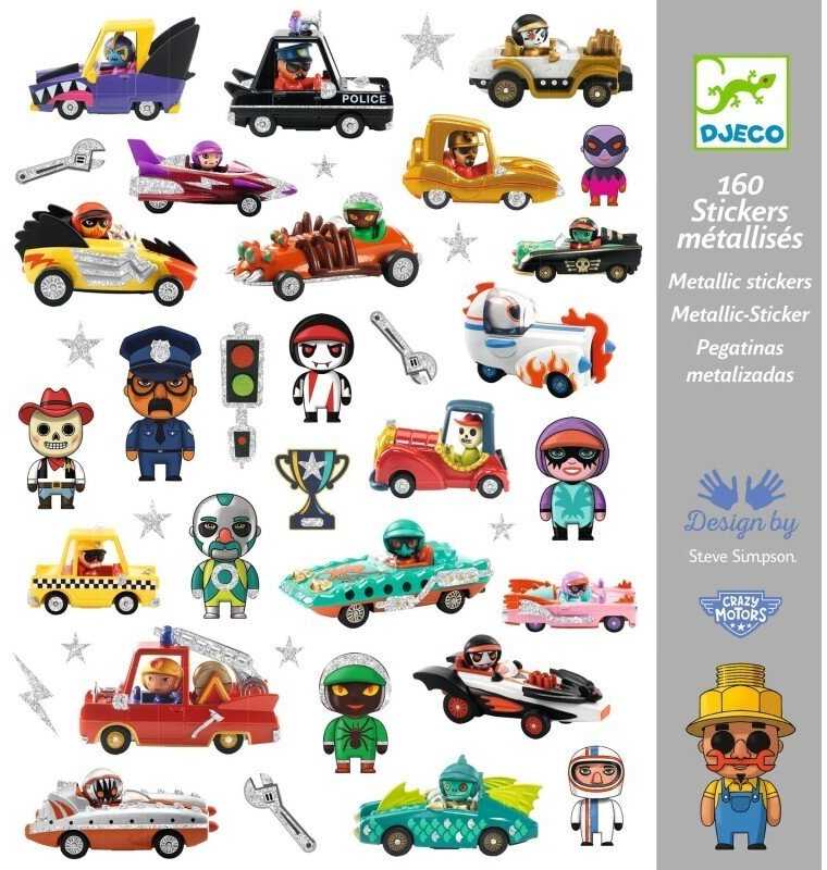 Djeco Lipdukai - 160 lipdukų - Crazy Motors pasaulis