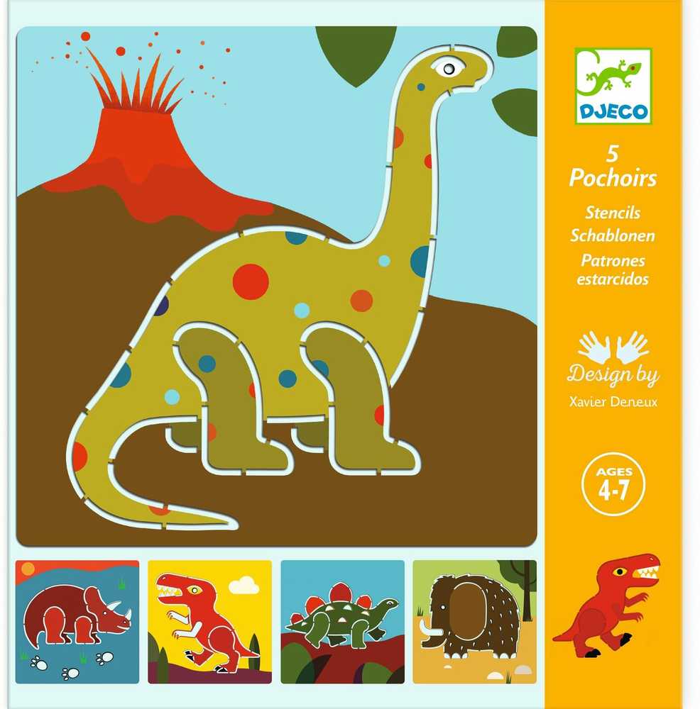 Djeco Piešimo trafaretai - Dinozaurai (5 vnt.) ( DJ08863 )