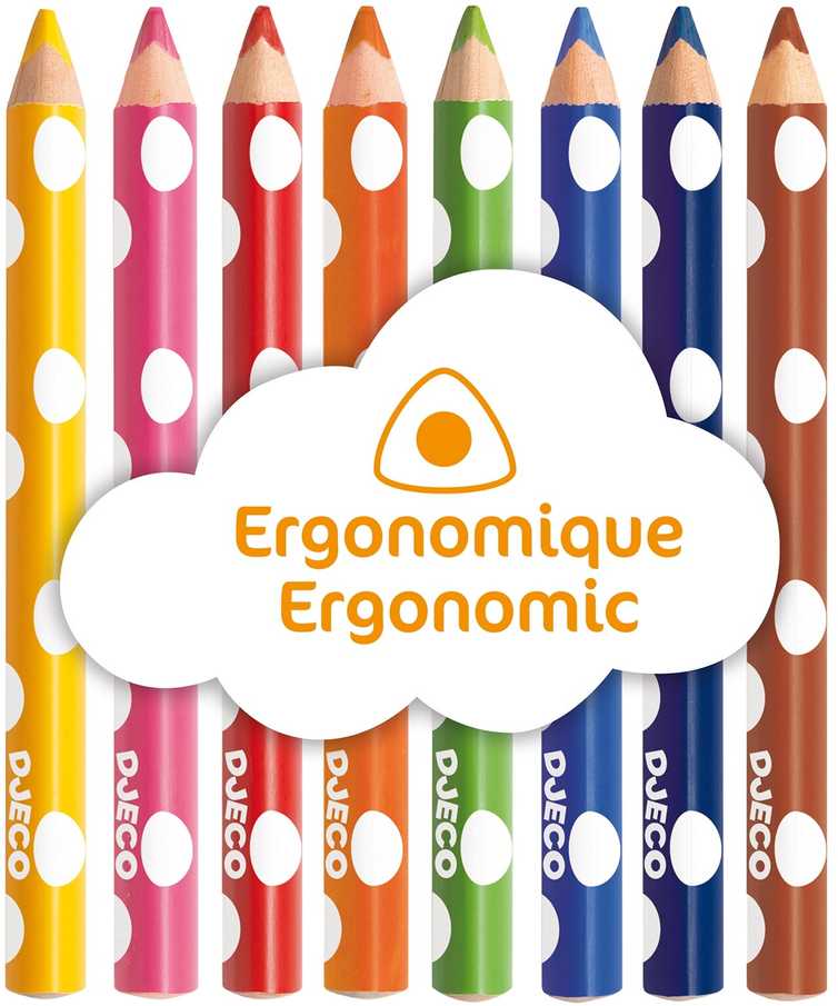 Djeco Spalvoti ergonomiški pieštukai, 8 spalvos