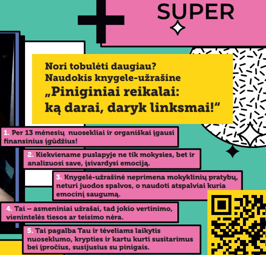 Lietuvos Kurejai Edukacinė knygelė-užrašinė „Piniginiai reikalai: ką darai, daryk linksmai!“