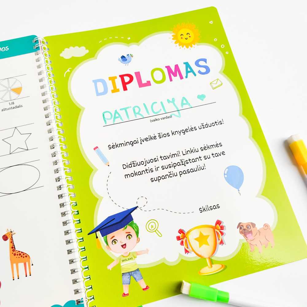 Lietuvos Kurejai Lavinamoji knyga "Mokausi skaičių, spalvų ir formų su Skilsu"