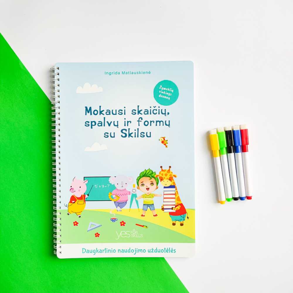 Lietuvos Kurejai Lavinamoji knyga "Mokausi skaičių, spalvų ir formų su Skilsu"
