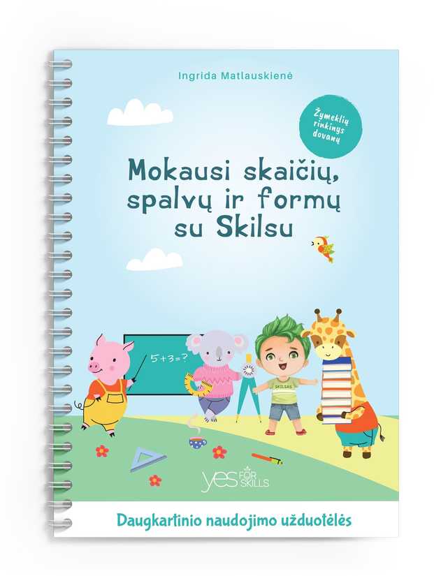 Lietuvos Kurejai Lavinamoji knyga "Mokausi skaičių, spalvų ir formų su Skilsu"
