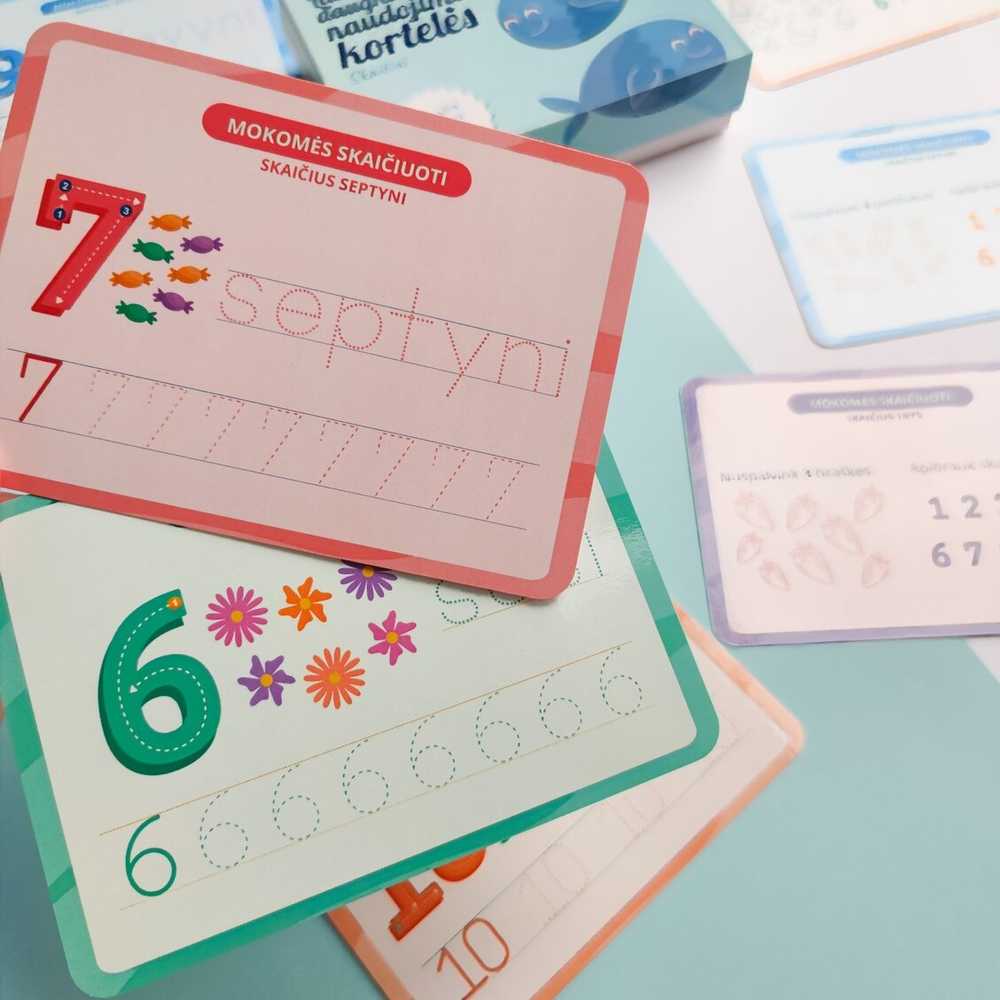 Lietuvos Kurejai Lavinamosios daugkartinio naudojimo kortelės "Skaičiai" + žymeklių rinkinys